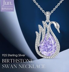 LOUISA SECRET June Birthstone Necklace 925 Sterling Silver Swan Water drop