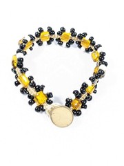 Artisan Black White Tan Glass Bead Woven Cord Bracelet 7 inches