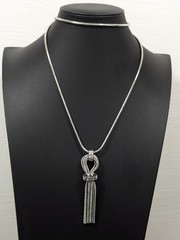 Talbots Silver Tone Chain Tassel Gray Rhinestone Long Necklace Chic 34 in