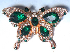 GREEN CRYSTAL BUTTERFLY BROOCH in GIFT BOX GOLD TONE color BR48