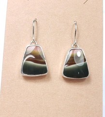 8.5g Sterling Silver Handmade Picture Agate Dangle Earrings 34mm