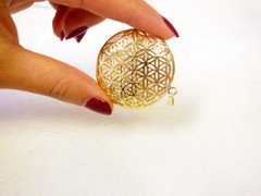 Handmade Flower of Life Sacred Geometry GOLD 3D pendent 45mm, Stainless Steel