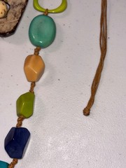 Boho Statement Necklace Coconut Shell Tagua Nut Wood Bead Adjustable Cord Multic