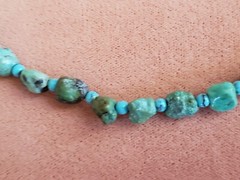 GENUINE STONE NECKLACE, 18 INCHES LONG, HAND-MADE, 10mm NATURAL TURQUIOSE