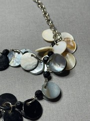 Mother of Pearl Coins 2 Rows Necklace 3 Tone Silver Tone Chain Fashion Jewelry