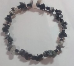 Snowflake Obsidian, Hematite, Black Agate & Rainbow Moonstone Stretchable…