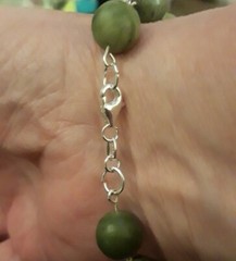 8mm Green Connemara Marble Bead Link Charm Bracelet +Sterling Silver Clasp