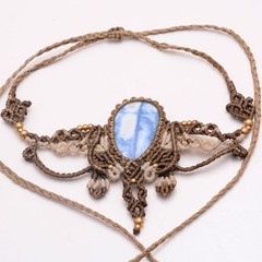 Handmade Natural Blue Opal Gemstone Bohemian Macrame Healing Choker Necklace
