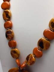 One of a kind Artisan Brass hand painted ceramic Beads Pendant Necklace