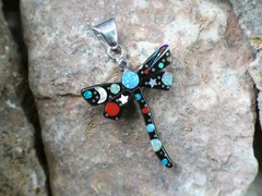 Dragonfly Galaxy Night Vibrant Inlay Gemstone Sterling Silver 925 Pendant AM90