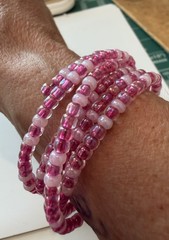 Handmade Pink Glass Seed Bead Stackable Memory Wire Wrap Bracelet