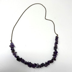 Handmade Purple Amethyst Stone Chip and Bronze Tone Chain Beaded Necklace