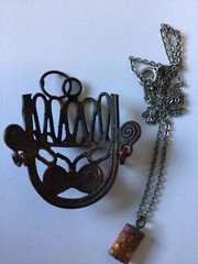 Vintage Aztec Motif 2 Pendants Enamel & Wood 1 w/Chain Boho