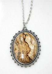 Picture Landscape Jasper Pendant Necklace Oval Stone Cabochon BOHO OOAK Unique