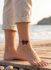 Handmade Macrame Butterfly Anklet with Multicolored Thread