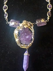 Amethyst Druzy Wire Wrapped Stars Accent StatemenNecklace With Matching Earrings
