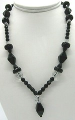 Beautiful Black & Clear Glass Beads with 925 Sterling Silver Hook Clasp Necklace
