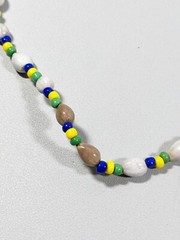 Artisan White Green Blue Yellow Nut Seed Pod Choker Necklace Tribal Style 16″