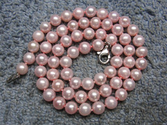 STERLING SILVER 925 PINK 6.5mm ❤️ FRESHWATER PEARL 17″ NECKLACE HAND KNOTTED VTG