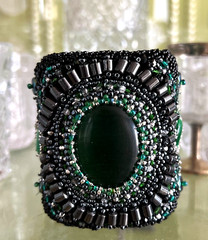 Art embroidery cuff bracelet just Hollywood jewelry soft Leather One-of-a-Kind