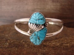 Zuni Indian Jewelry Sterling Silver Turquoise Leaf Cuff Bracelet – Tsattie