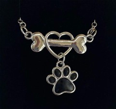 Dangling Heart Paw Print with Bone Necklace – Artisan Jewelry