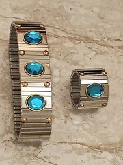 9ct London Blue Topaz Ring & Bracelet Silver 19mm Handmde Statement Jewelry Gift