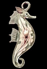 Art Glass SEAHORSE Pendant Necklace Choker pink purple floral hanging ornament