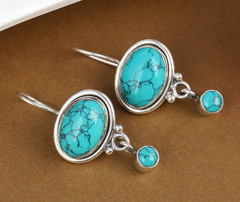 925 Sterling Silver Handmade Silver Earrings Natural Turquoise Stone Earrings