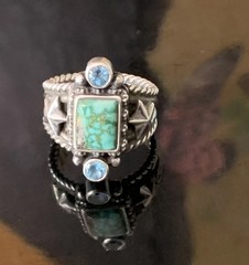 Artist Mona Van Riper Turquoise & Topaz Sterling Silver Ring Southwestern Ring