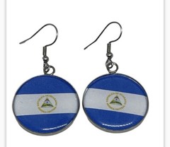 @Nicaragua Flag Earrings Stainless Steel Hypoallergenic Round Jewelry Handmade