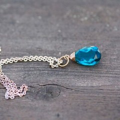Lab Made Paraiba Tourmaline Pendant Wire Wrapped Briolette 14k Rose Gold Filled