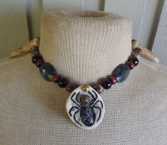 Obsidian Jasper Spider Antler Pill Box Stash Necklace Antler Tips Gemstone Beads