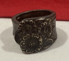Vintage Artisan Made Silver Plated Flower SPOON BYPASS WRAP RING Adjustable