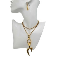 Dancer Pendant Necklace Drop Earrings Hammered Gold Tone Modern Figural Artisan