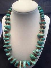 Sterling Silver Chunky Southwestern Turquoise & Amber Beaded Necklace 20-22”