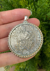 Authenic Medieval Silver Lion Daalder Coin Pendant Handmade Sterling Setting