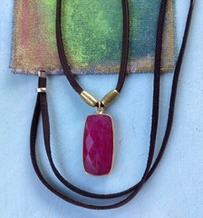 $490 Ruby Sundance Charm Necklace leather suede cord handmade artisan jewelry