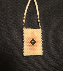 Handwoven Beaded Talisman Necklace-Seed Bead Amulet Pendant w/ Pearl Accents