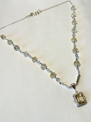 SS .925 IMPERIAL TOPAZ NECKLACE 10X8M EMERALD CUT PENDANT & 8.5MM RONDELLES RARE