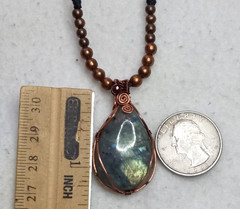 Labradorite, adjustable, with Copper beads hand braided Necklace.