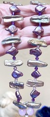 BEAUTIFUL Sterling Silver Purple, Blue, Silver Lustrous Pearl & Zircon Necklace