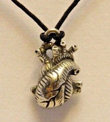 Anatomical Heart Pewter Pendant Lead free 1″ x .75″ Corded Made in USA