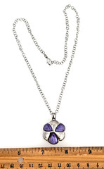 Rhodium 1″ Scalloped Charoite Pendant 18″ Rolo Necklace OA5