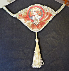 Handmade Crocheted art Necklace Cotton Fabric embroidered crocheted+ Beads