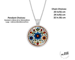 Mexican Folk Art Floral Mandala Silver Jewelry Necklace Set