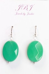 Chrysoprase Green Oval Natural Gemstone .925 Sterling Silver Earrings 1 1/2″