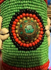 Vintage Tibetan Beaded Necklace with Cowry Shells & Matching Cuff Bracelets