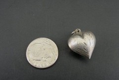 Vintage Puffy Heart Hand Chased Design Sterling Silver 925 Pendant or Charm
