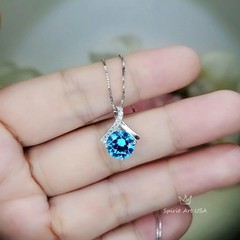 Simple Blue Topaz Necklace Gemstone 2CT Bowknot Blue Topaz Pendant Sterling